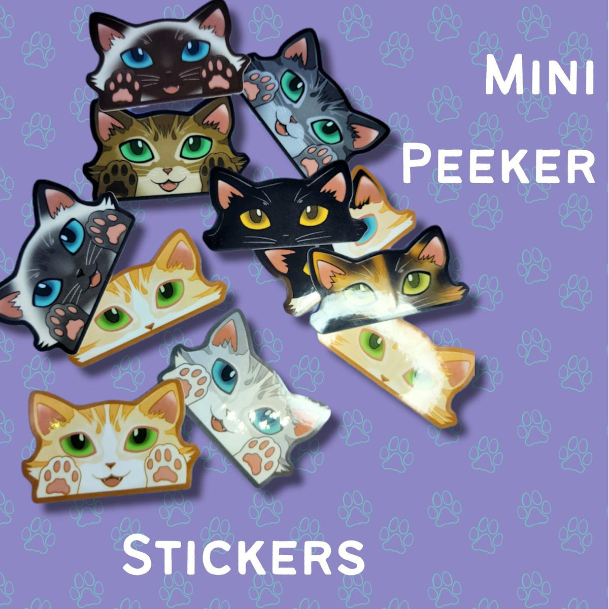 Cat-Mini-Peekers Cat Peeking Stickers |Cat Face and Paws| 2"x1.05"-2"x1.30"