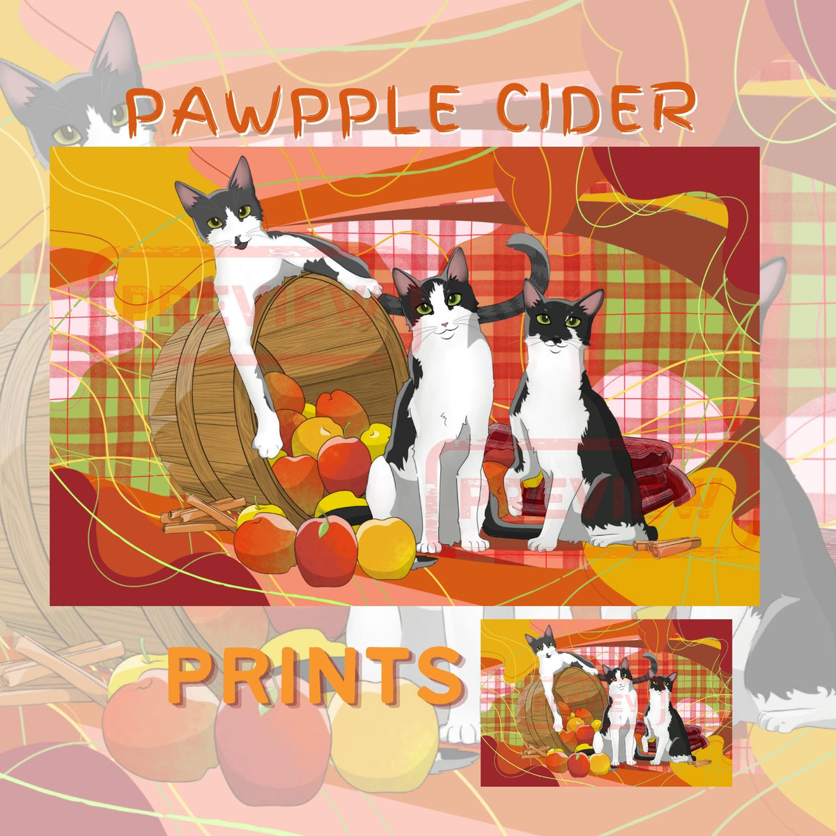 Pawpple Cider Art Print - Cat Lover Art Gift - 11" x 17" 4" x 6"
