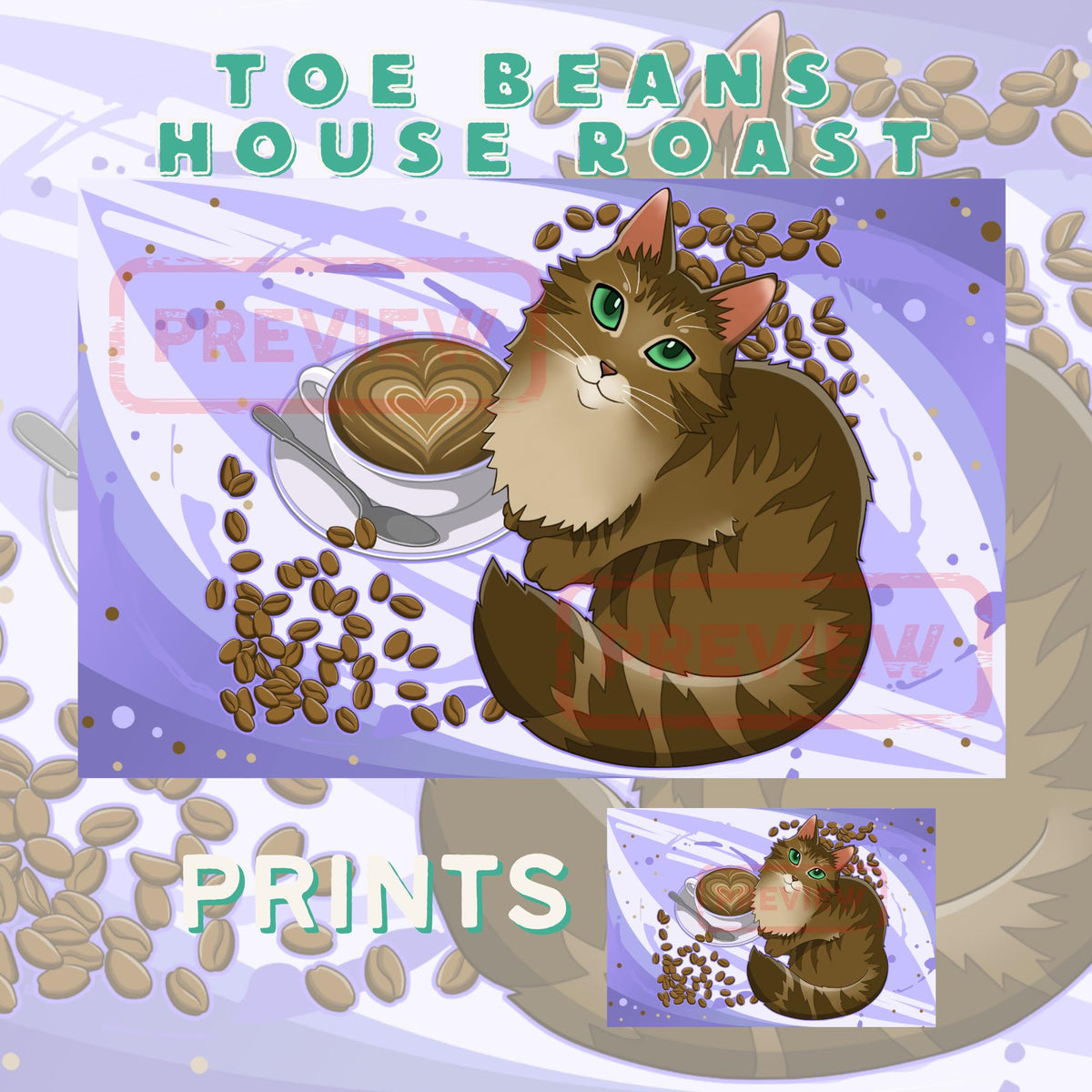 Toe Beans House Roast Art Print - Cat Lover Art Gift - 11" x 17" 4" x 6"