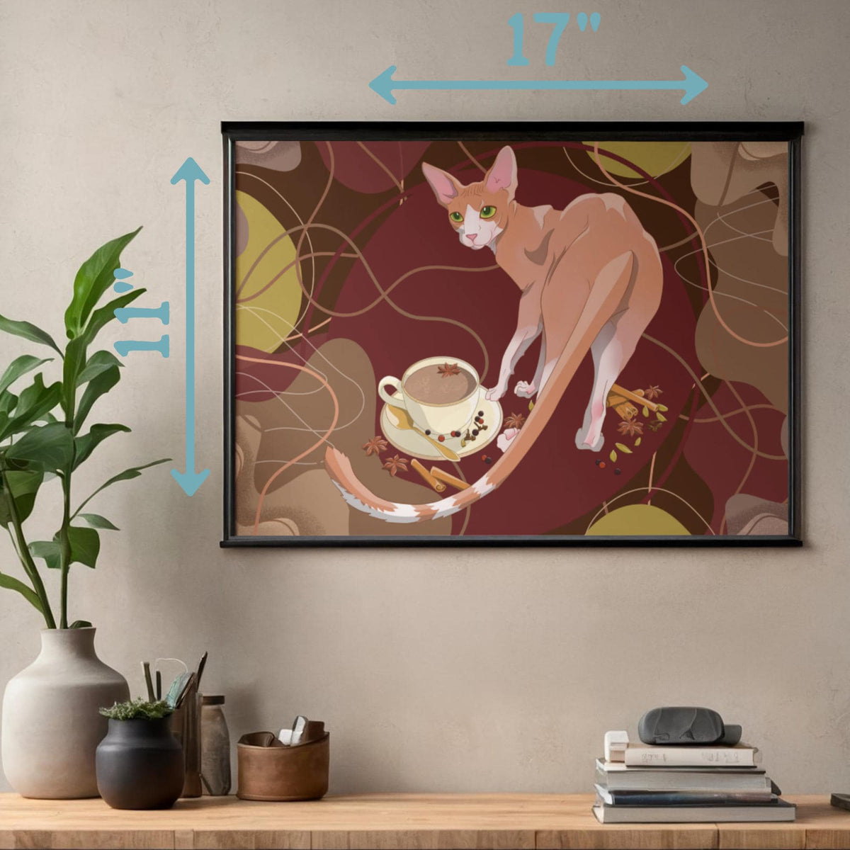 Meowsala Chai Art Print - Cat Lover Art Gift - 11" x 17" 4" x 6"