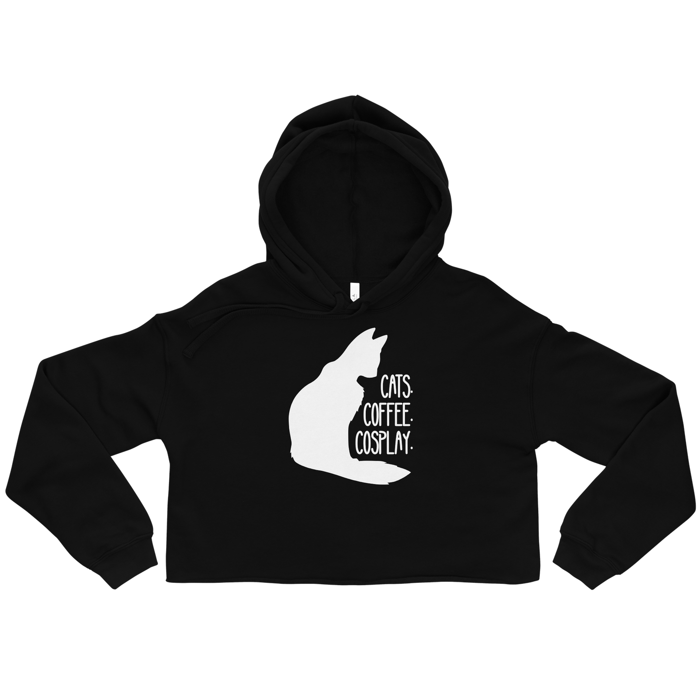 Cats. Coffee. Cosplay. Crop Hoodie Long - Sleeve Unisex Cropped Hoodie Cat-Cute-Vector | Cat Shirt White | Size S - 2XL
