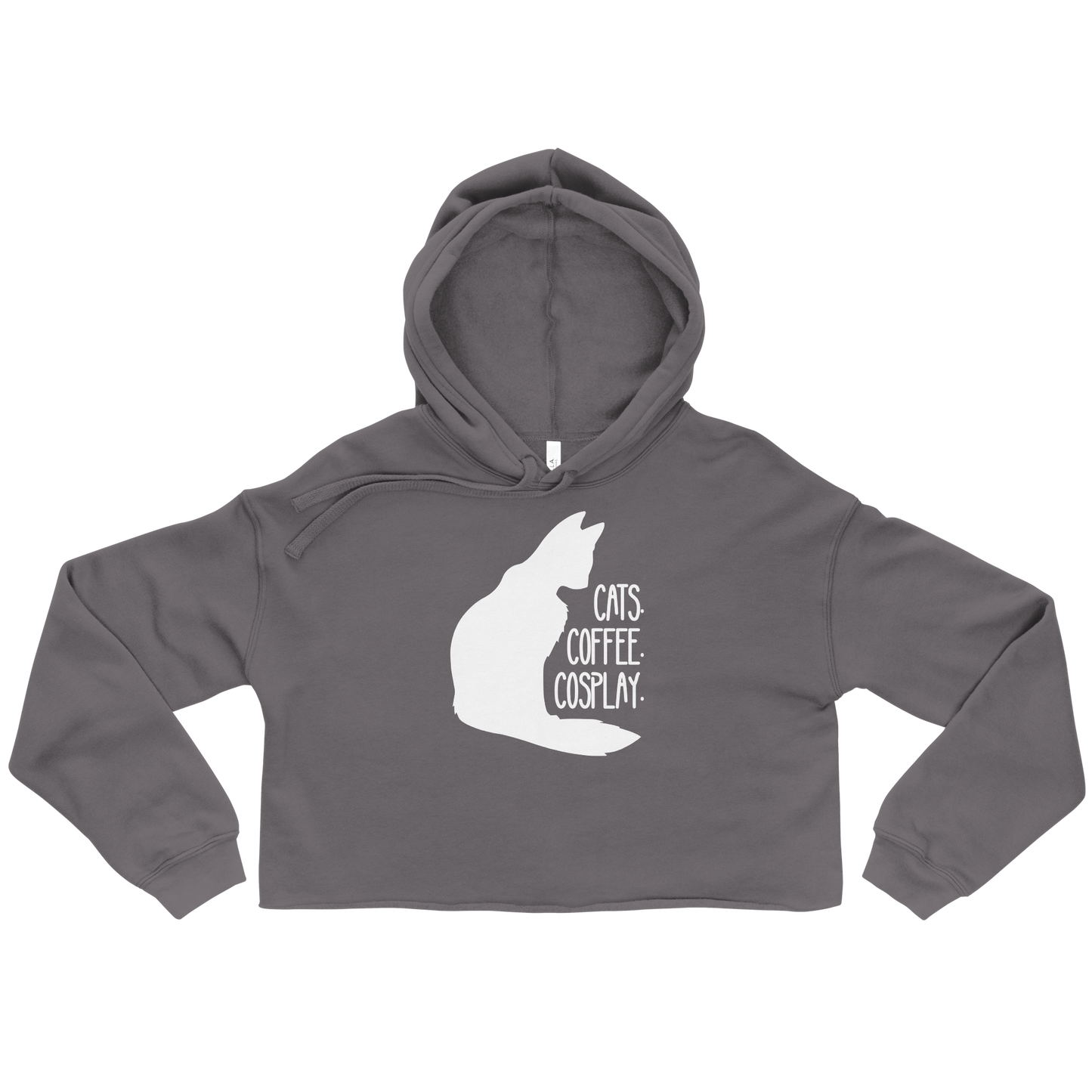 Cats. Coffee. Cosplay. Crop Hoodie Long - Sleeve Unisex Cropped Hoodie Cat-Cute-Vector | Cat Shirt White | Size S - 2XL