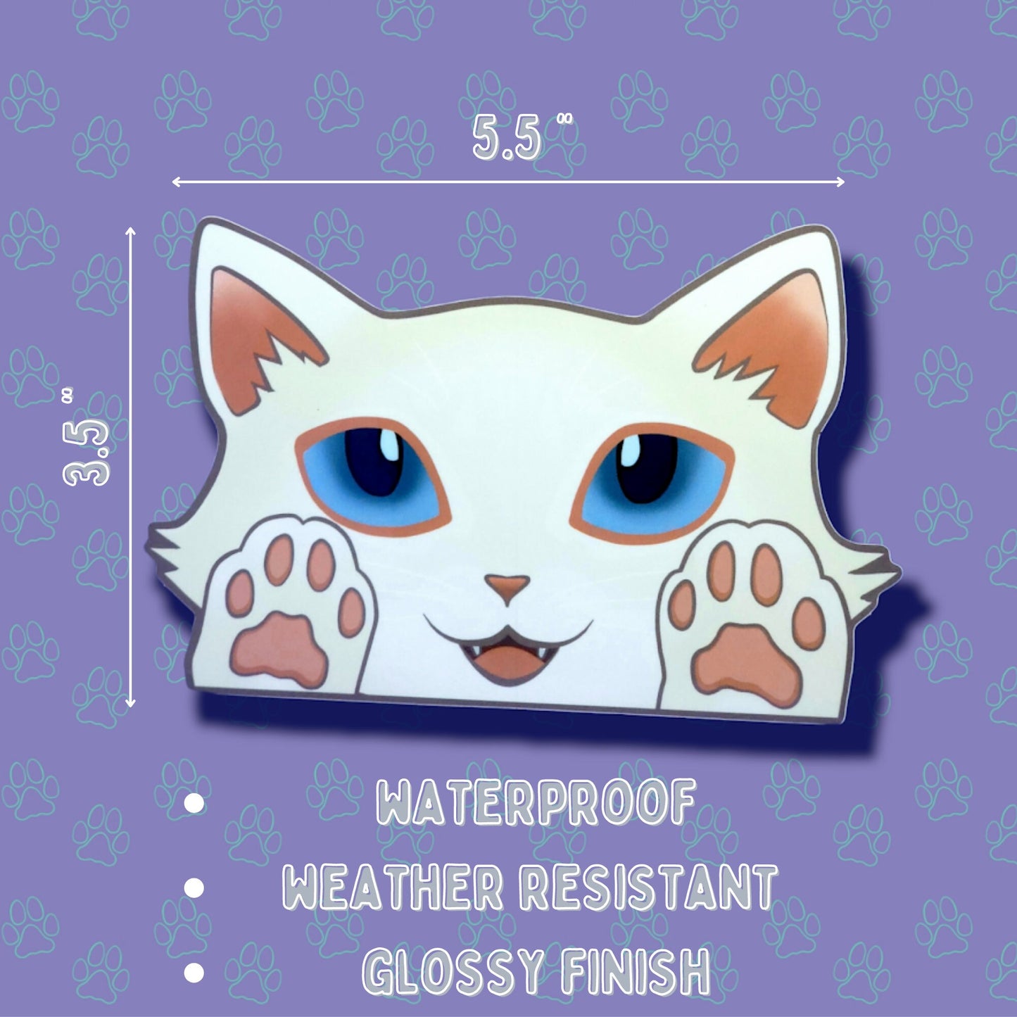 Cat-Window-Peeker Cat Peeking Sticker |Cat Face and Paws| Black-White 5.5"x3.5"