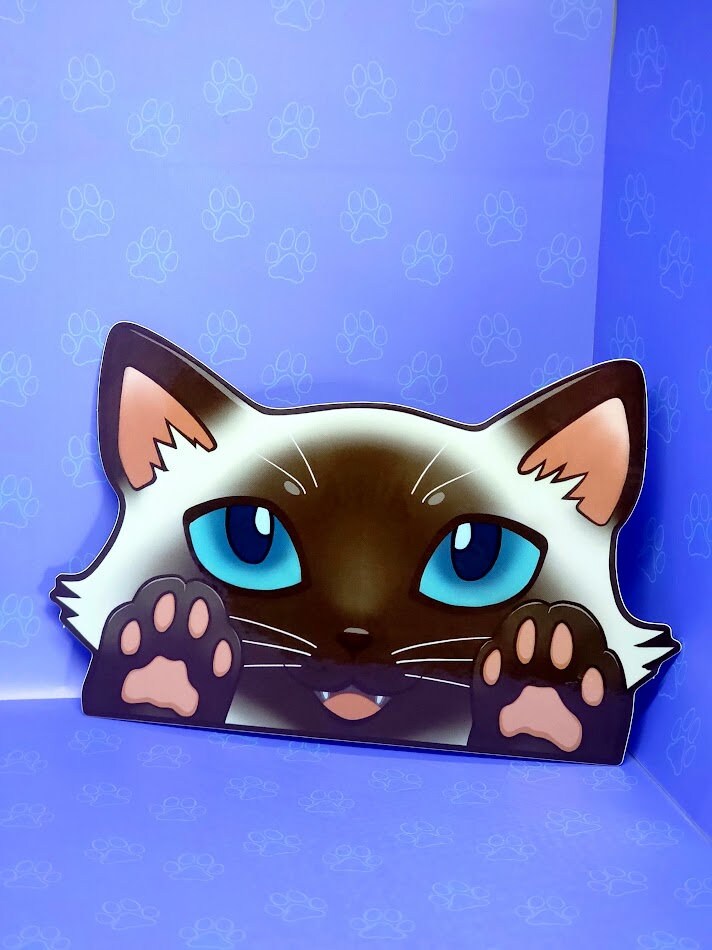 Cat-Window-Peeker Cat Peeking Sticker |Cat Face and Paws| Siamese-Lavender Point-Chocolate Point 5.5"x3.5"