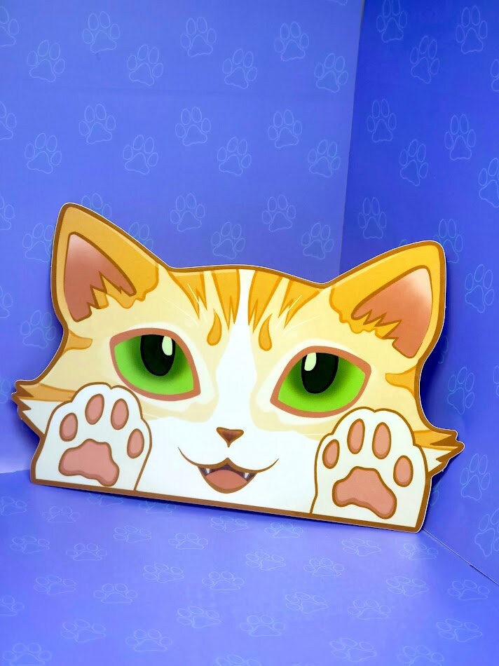 Cat-Window-Peeker Cat Peeking Sticker |Cat Face and Paws| Black and White-Silver and White-Orange and White Point 5.5"x3.5"