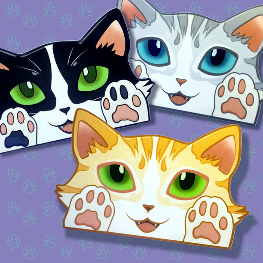 Cat-Window-Peeker Cat Peeking Sticker |Cat Face and Paws| Black and White-Silver and White-Orange and White Point 5.5"x3.5"