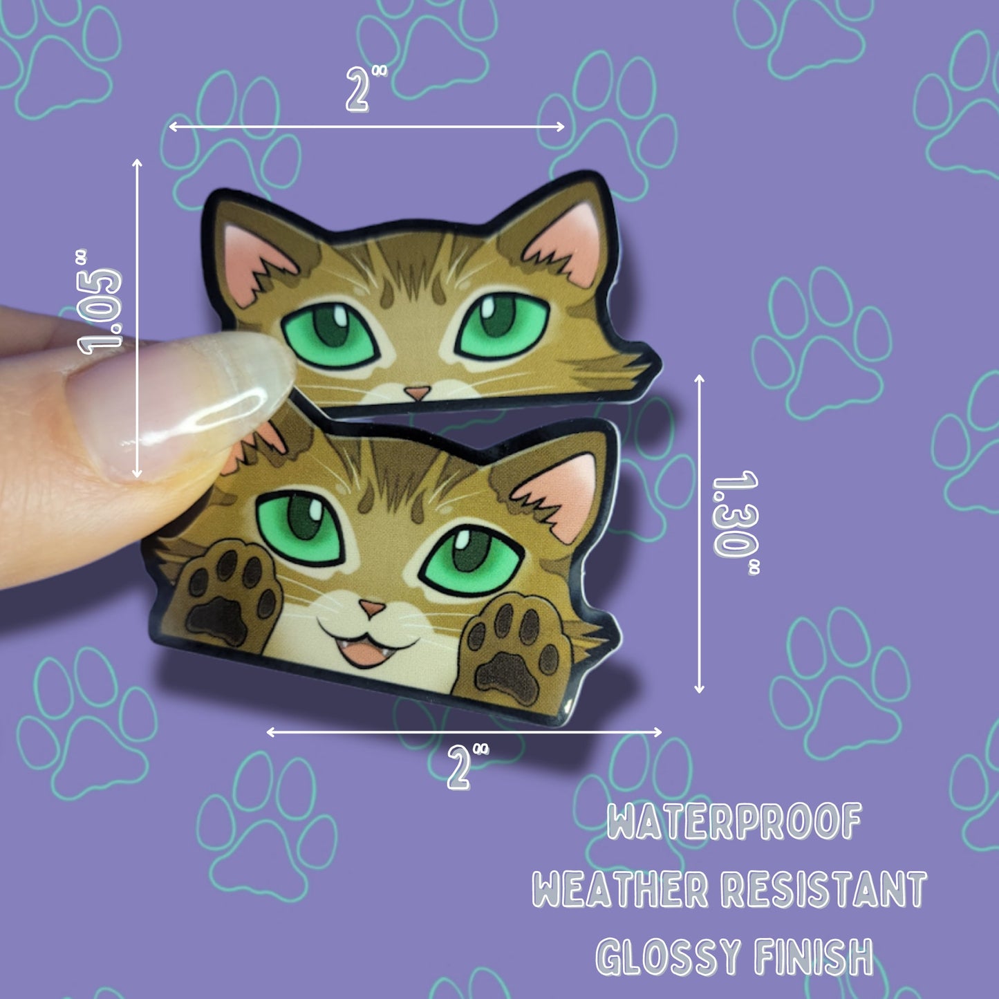 2 Pack Cat-Mini-Peekers Cat Peeking Stickers |Cat Face and Paws| Orange-Brown-Blonde 2"x1.05"-2"x1.30"