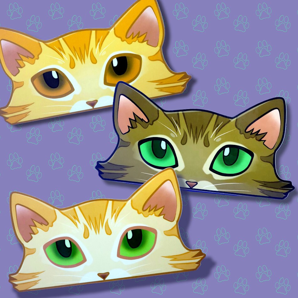Cat-Window-Peeker Cat Peeking Sticker |Cat Face Sticker| Orange-Brown-Blonde 5.5"x2.84"