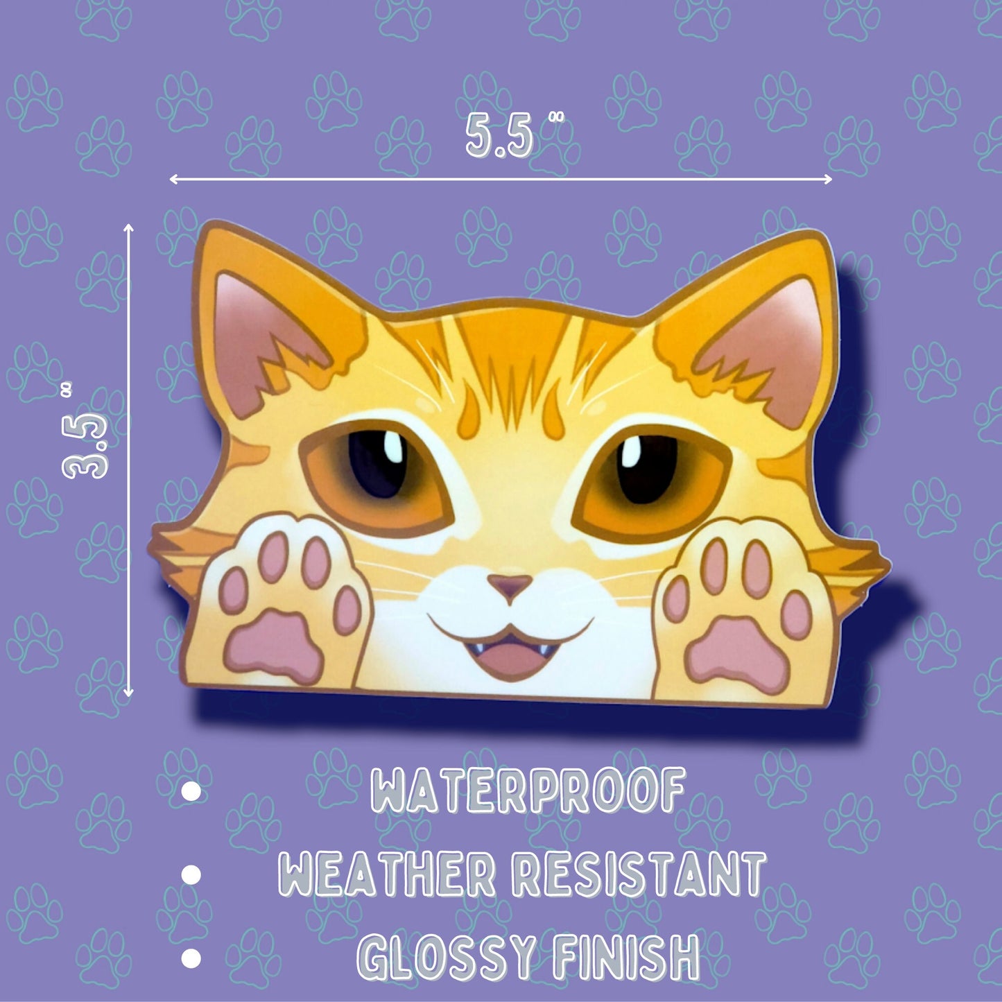 Cat-Window-Peeker Cat Peeking Sticker |Cat Face Paws Sticker| Orange-Brown-Blonde 5.5"x3.5"