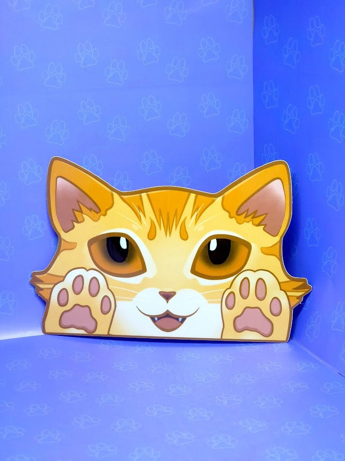 Cat-Window-Peeker Cat Peeking Sticker |Cat Face Paws Sticker| Orange-Brown-Blonde 5.5"x3.5"