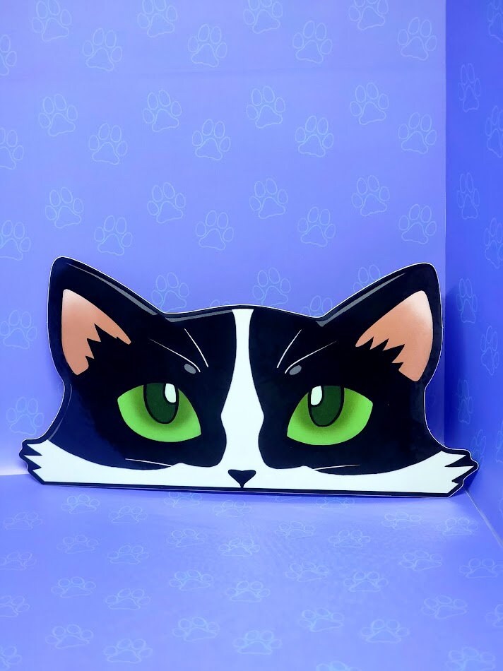 Cat-Window-Peeker Cat Peeking Sticker |Cat Face Sticker| Black and White-Silver and White-Orange and White Point 5.5"x2.84"