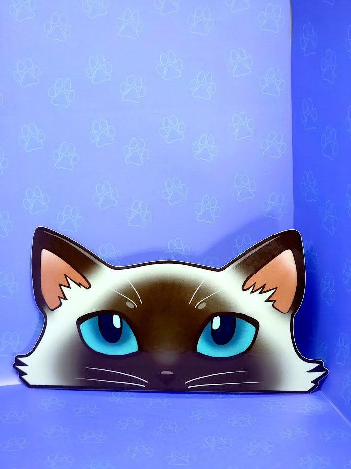 Cat-Window-Peeker Cat Peeking Sticker |Cat Face Sticker| Siamese-Lavender Point-Chocolate Point 5.5"x2.84"