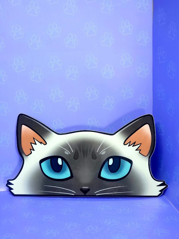 Cat-Window-Peeker Cat Peeking Sticker |Cat Face Sticker| Siamese-Lavender Point-Chocolate Point 5.5"x2.84"