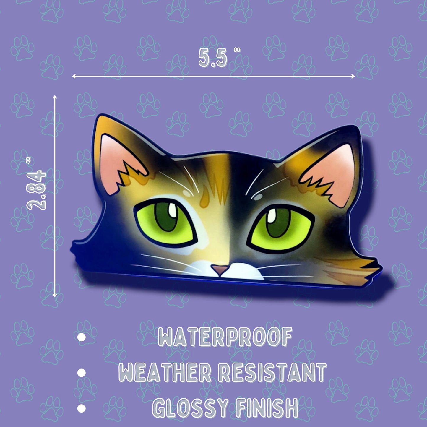 Cat-Window-Peeker Cat Peeking Sticker |Cat Face Sticker| Calico-Tortoiseshell 5.5"x2.84"
