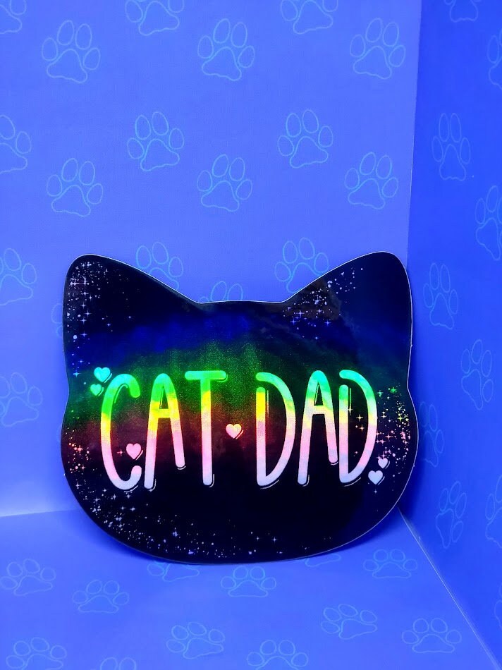 Cat-Cute-Holographic  Cat Mom Sticker-Cat Dad Sticker-Meow Sticker |Cat Quote Holographic| Holographic Black 3"x2.6"