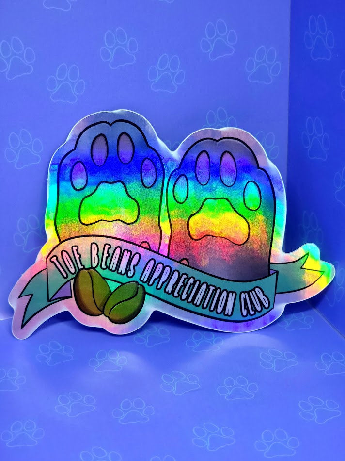 Cat-Cute-Holographic Toe Beans Appreciation Club Sticker |Cat Quote Holographic| 4"x2.76"