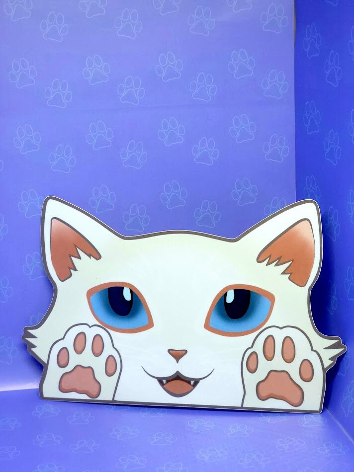 Cat-Window-Peeker Cat Peeking Sticker |Cat Face and Paws| Black-White 5.5"x3.5"