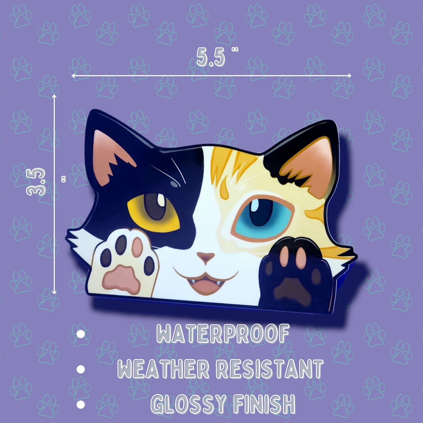 Cat-Window-Peeker Cat Peeking Sticker |Cat Face and Paws| Calico-Tortoiseshell 5.5"x3.5"