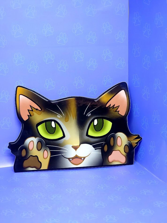 Cat-Window-Peeker Cat Peeking Sticker |Cat Face and Paws| Calico-Tortoiseshell 5.5"x3.5"