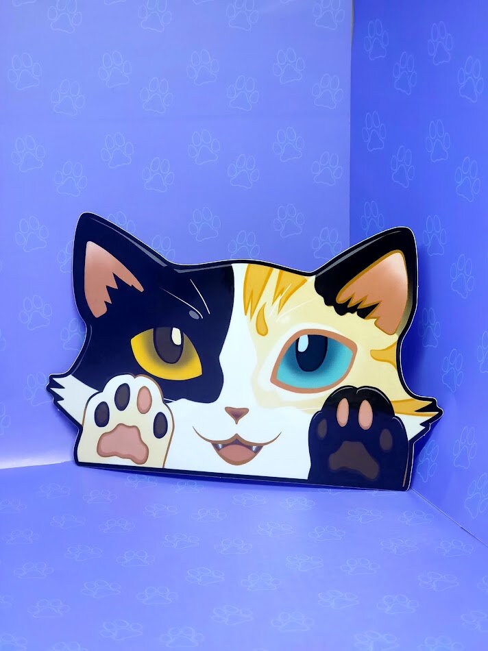 Cat-Window-Peeker Cat Peeking Sticker |Cat Face and Paws| Calico-Tortoiseshell 5.5"x3.5"