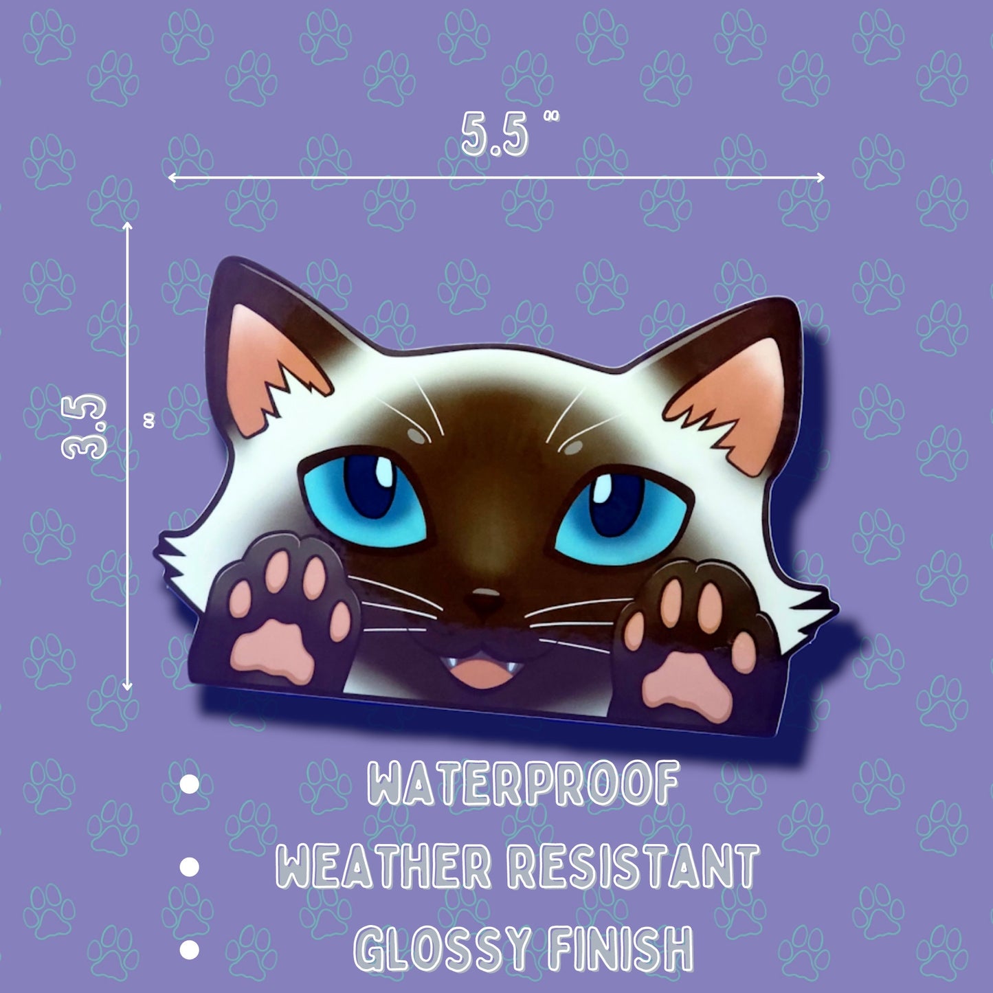 Cat-Window-Peeker Cat Peeking Sticker |Cat Face and Paws| Siamese-Lavender Point-Chocolate Point 5.5"x3.5"