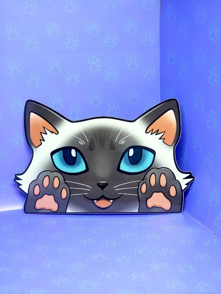 Cat-Window-Peeker Cat Peeking Sticker |Cat Face and Paws| Siamese-Lavender Point-Chocolate Point 5.5"x3.5"