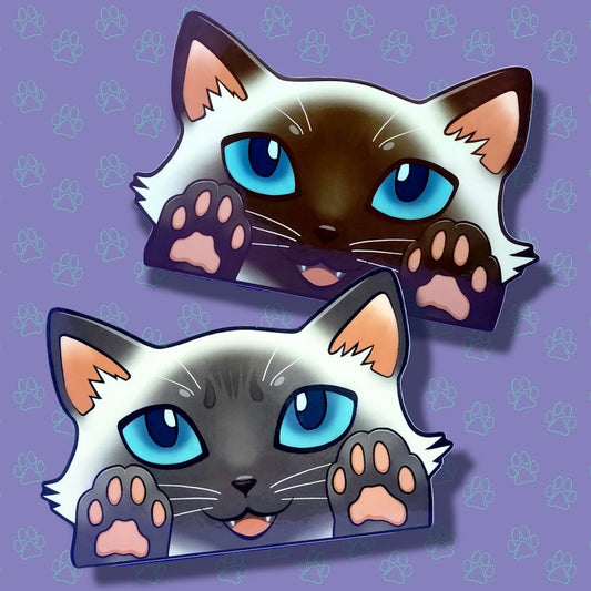 Cat-Window-Peeker Cat Peeking Sticker |Cat Face and Paws| Siamese-Lavender Point-Chocolate Point 5.5"x3.5"