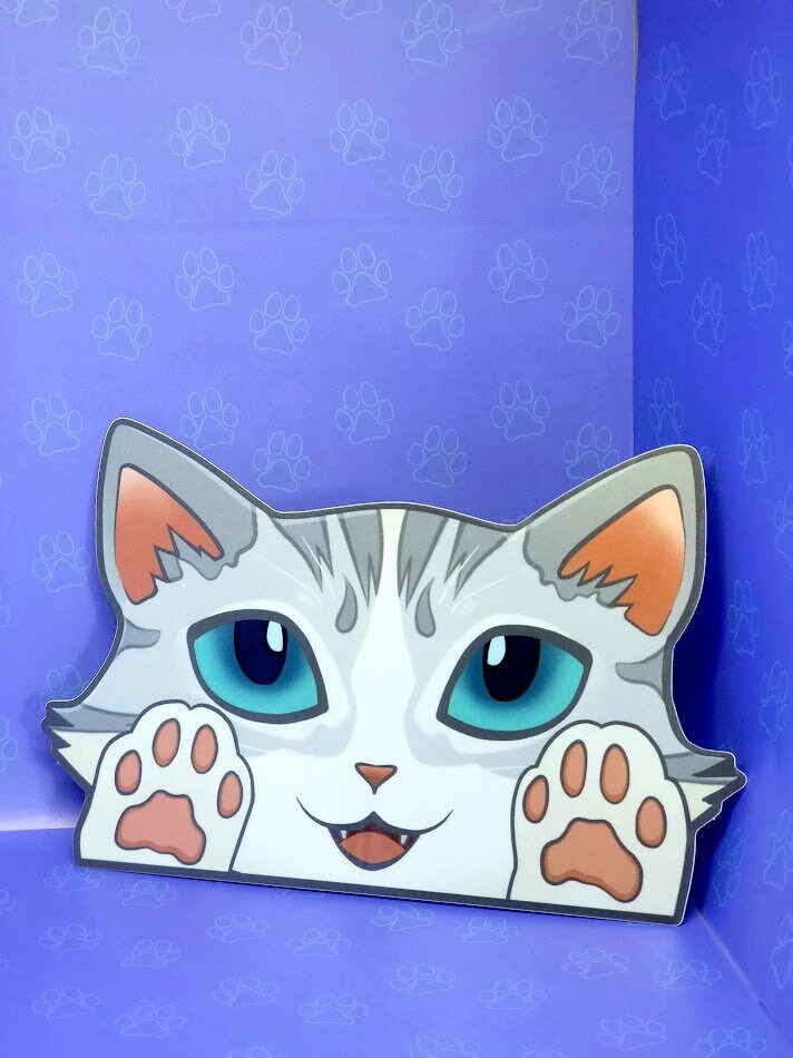 Cat-Window-Peeker Cat Peeking Sticker |Cat Face and Paws| Black and White-Silver and White-Orange and White Point 5.5"x3.5"