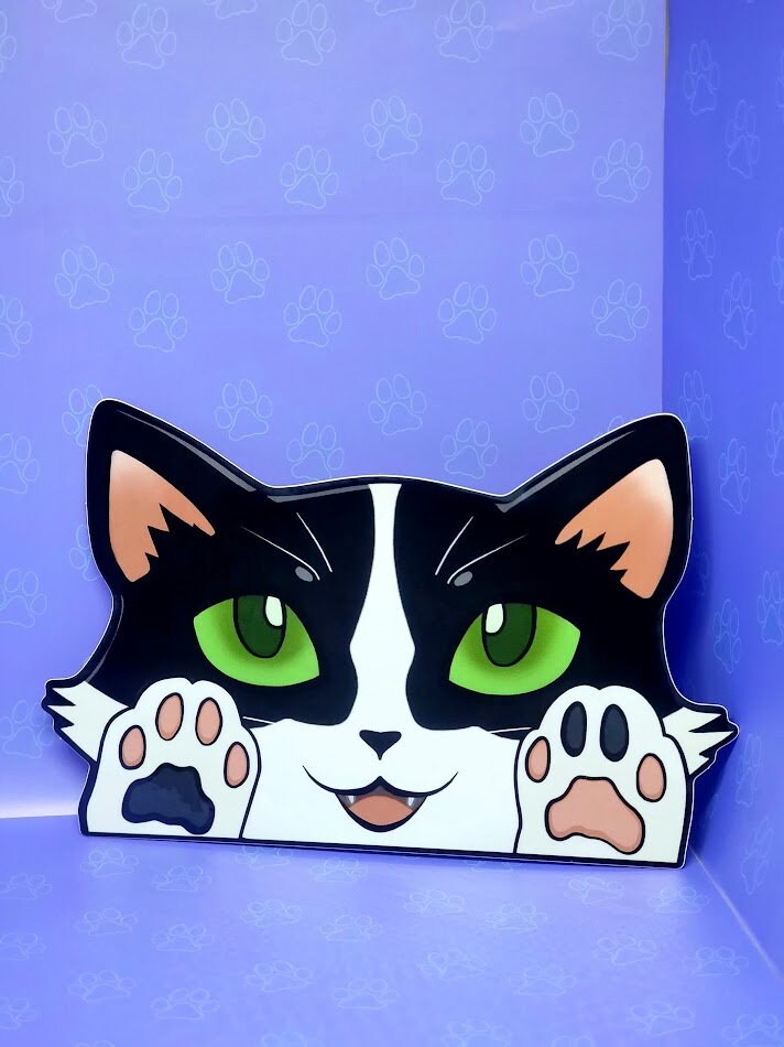 Cat-Window-Peeker Cat Peeking Sticker |Cat Face and Paws| Black and White-Silver and White-Orange and White Point 5.5"x3.5"