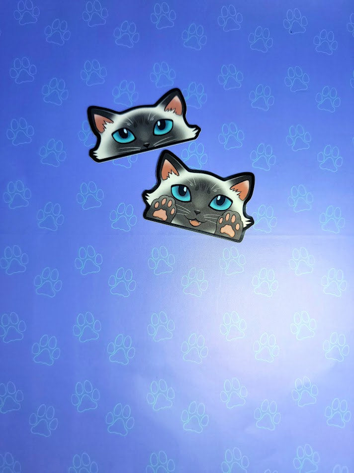 2 Pack Cat-Mini-Peekers Cat Peeking Stickers |Cat Face and Paws| Siamese-Lavender Point-Chocolate Point 2"x1.05"-2"x1.30"