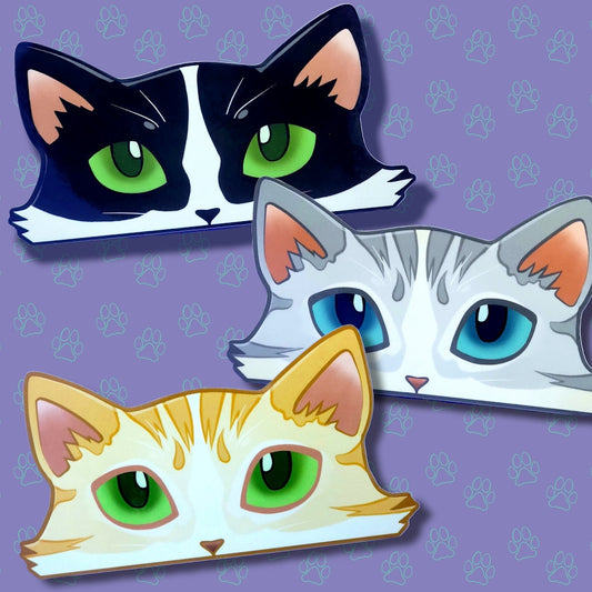 Cat-Window-Peeker Cat Peeking Sticker |Cat Face Sticker| Black and White-Silver and White-Orange and White Point 5.5"x2.84"