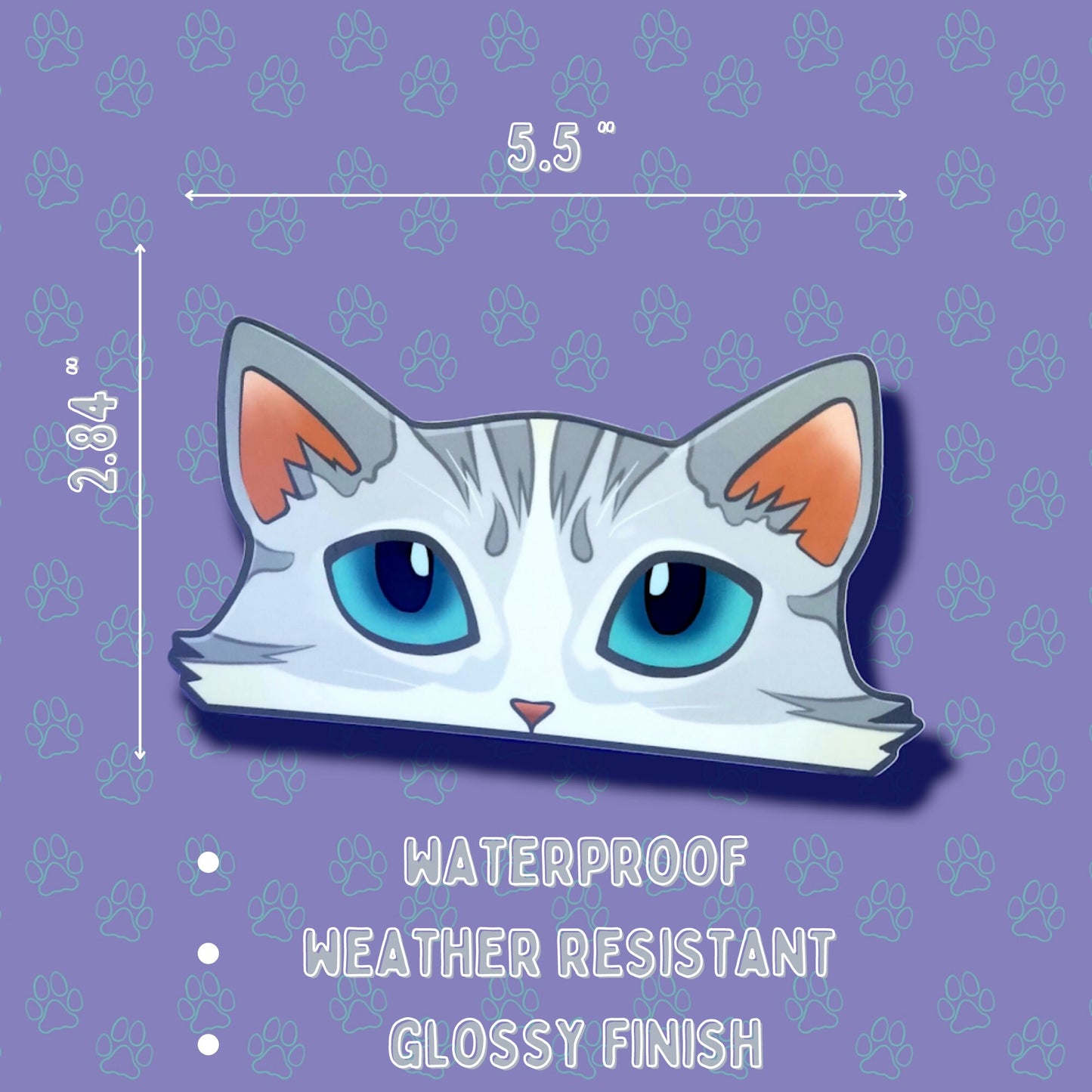 Cat-Window-Peeker Cat Peeking Sticker |Cat Face Sticker| Black and White-Silver and White-Orange and White Point 5.5"x2.84"