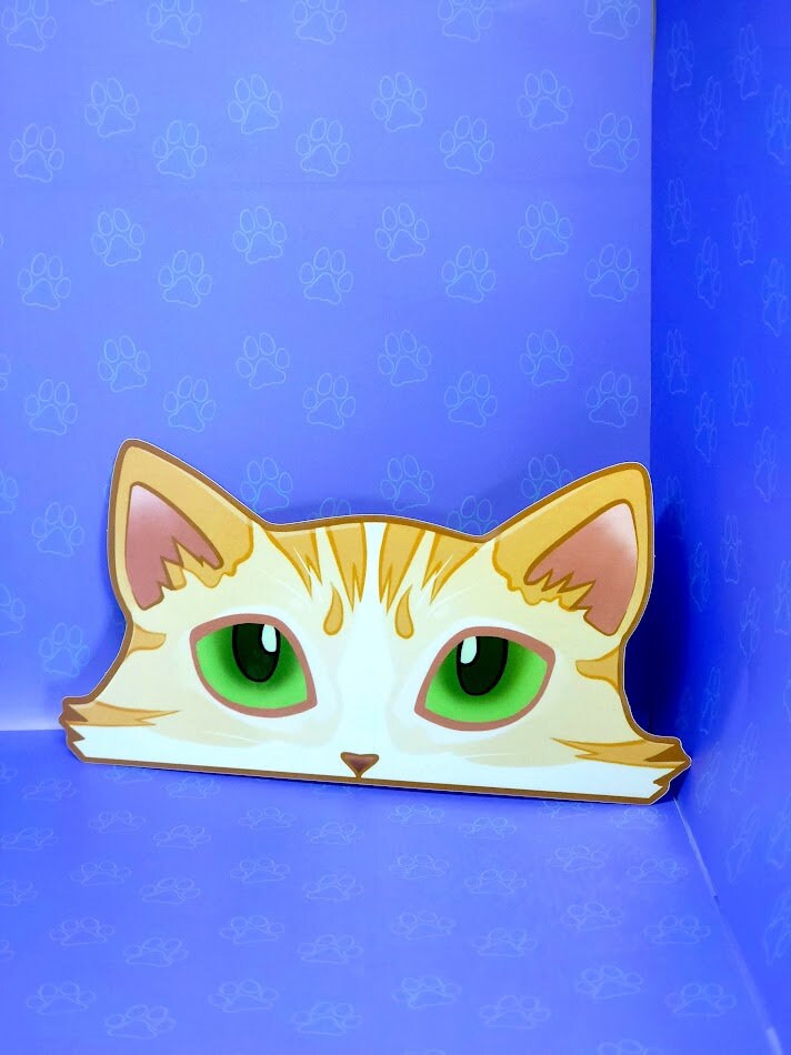 Cat-Window-Peeker Cat Peeking Sticker |Cat Face Sticker| Black and White-Silver and White-Orange and White Point 5.5"x2.84"