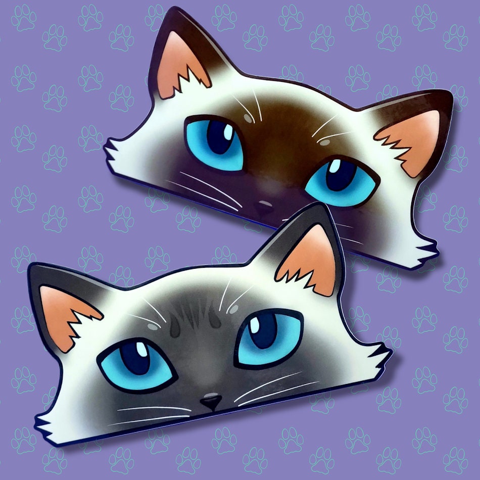 Cat-Window-Peeker Cat Peeking Sticker |Cat Face Sticker| Siamese-Lavender Point-Chocolate Point 5.5"x2.84"