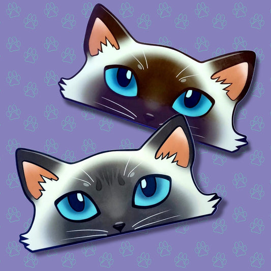 Cat-Window-Peeker Cat Peeking Sticker |Cat Face Sticker| Siamese-Lavender Point-Chocolate Point 5.5"x2.84"