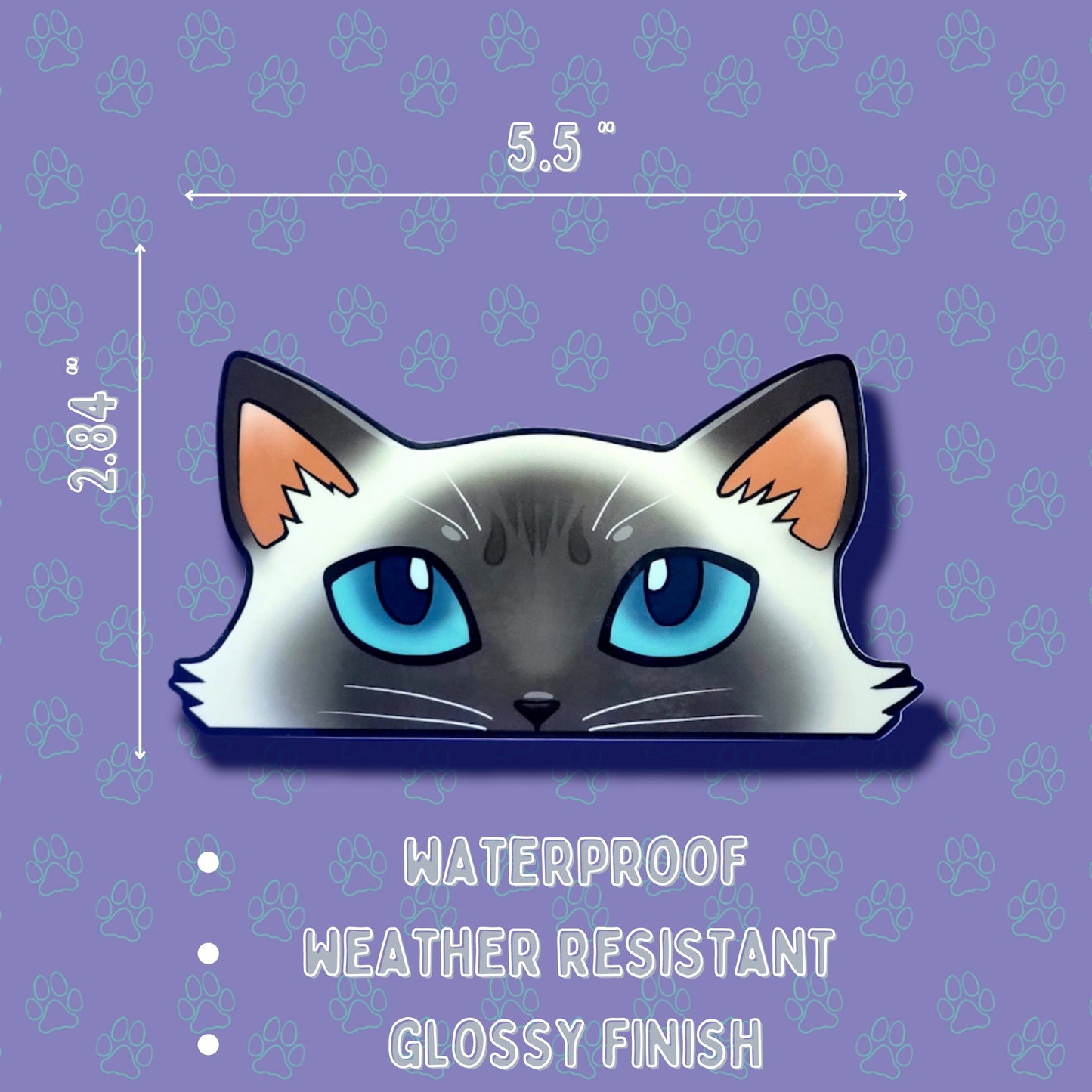 Cat-Window-Peeker Cat Peeking Sticker |Cat Face Sticker| Siamese-Lavender Point-Chocolate Point 5.5"x2.84"