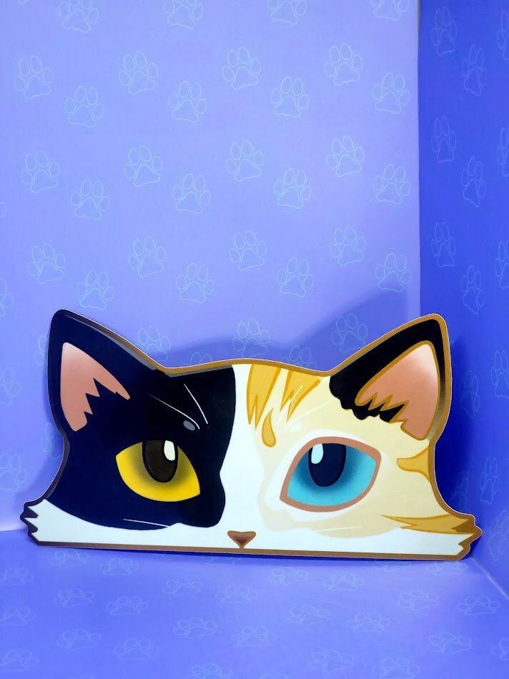 Cat-Window-Peeker Cat Peeking Sticker |Cat Face Sticker| Calico-Tortoiseshell 5.5"x2.84"