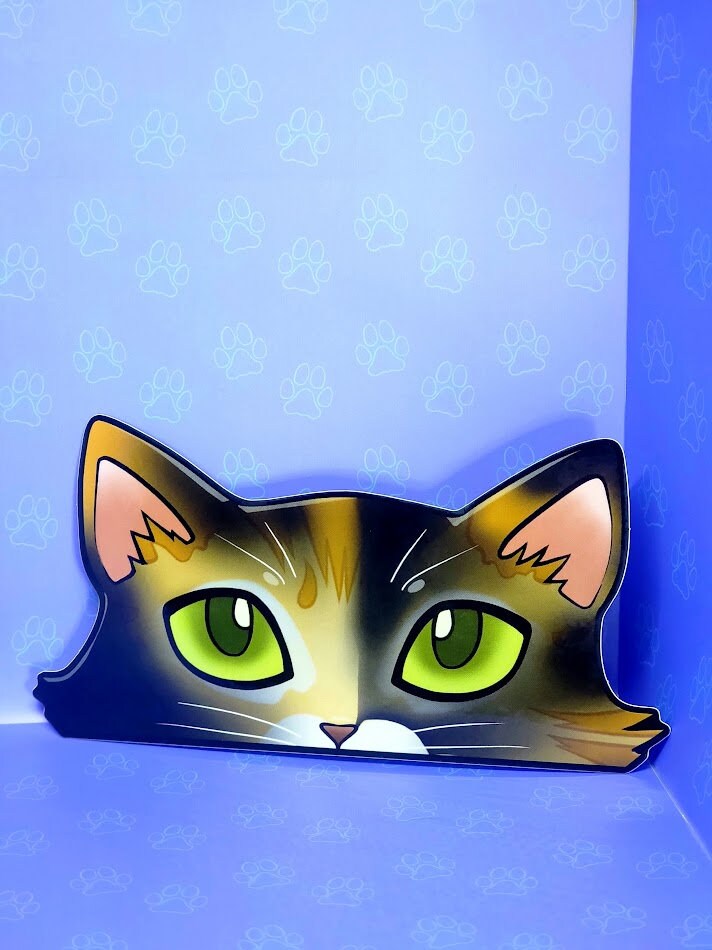 Cat-Window-Peeker Cat Peeking Sticker |Cat Face Sticker| Calico-Tortoiseshell 5.5"x2.84"