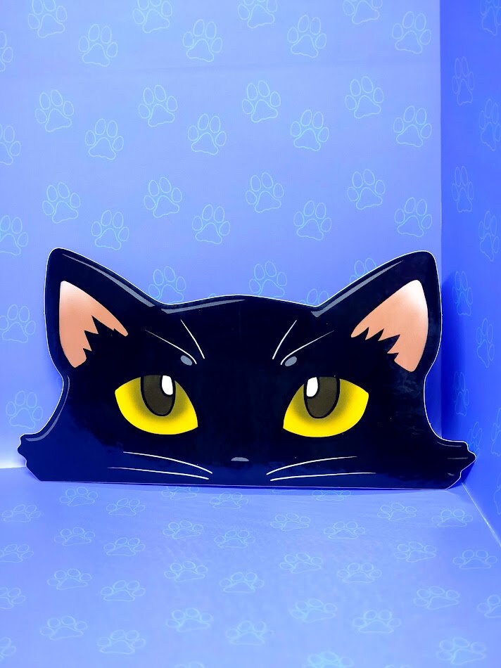 Cat-Window-Peeker Cat Peeking Sticker |Cat Face Sticker| Black-White 5.5"x2.84"