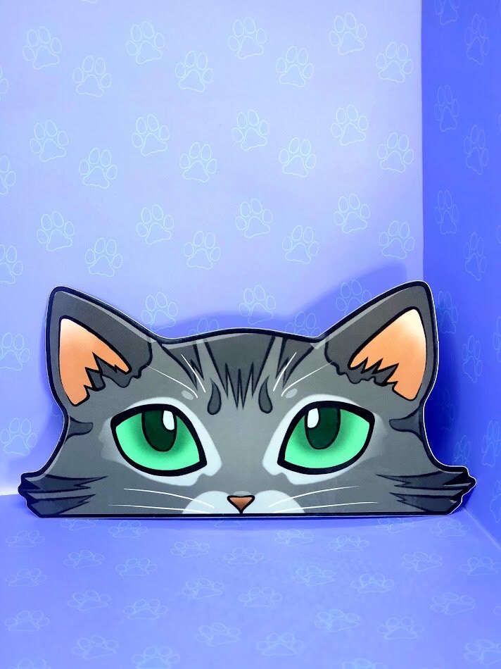 Cat-Window-Peeker Cat Peeking Sticker |Cat Face Sticker| Silver-Grey 5.5"x2.84"