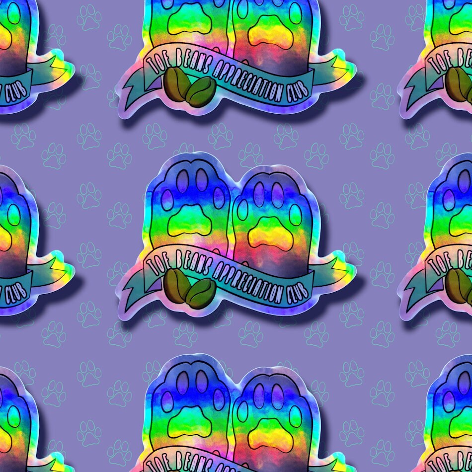 Cat-Cute-Holographic Toe Beans Appreciation Club Sticker |Cat Quote Holographic| 4"x2.76"