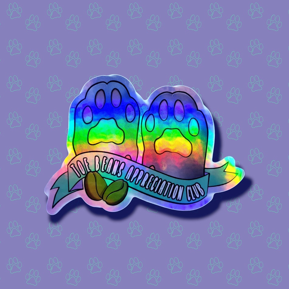 Cat-Cute-Holographic Toe Beans Appreciation Club Sticker |Cat Quote Holographic| 4"x2.76"