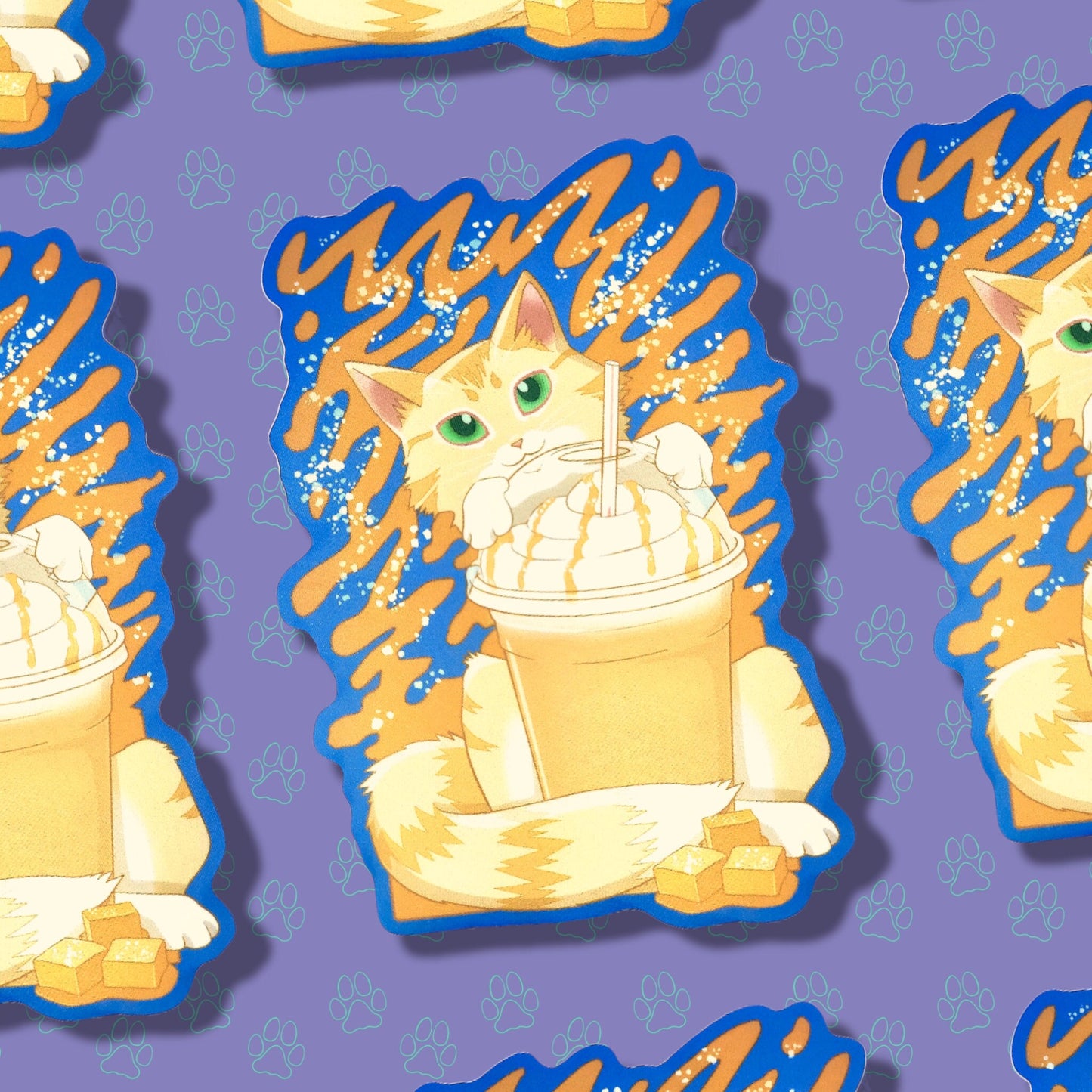 Cat-Cute-Matte Salted Caramel Latte Coffee Salty Carameow Sticker |Cat Sticker Matte| 2.72"x4"