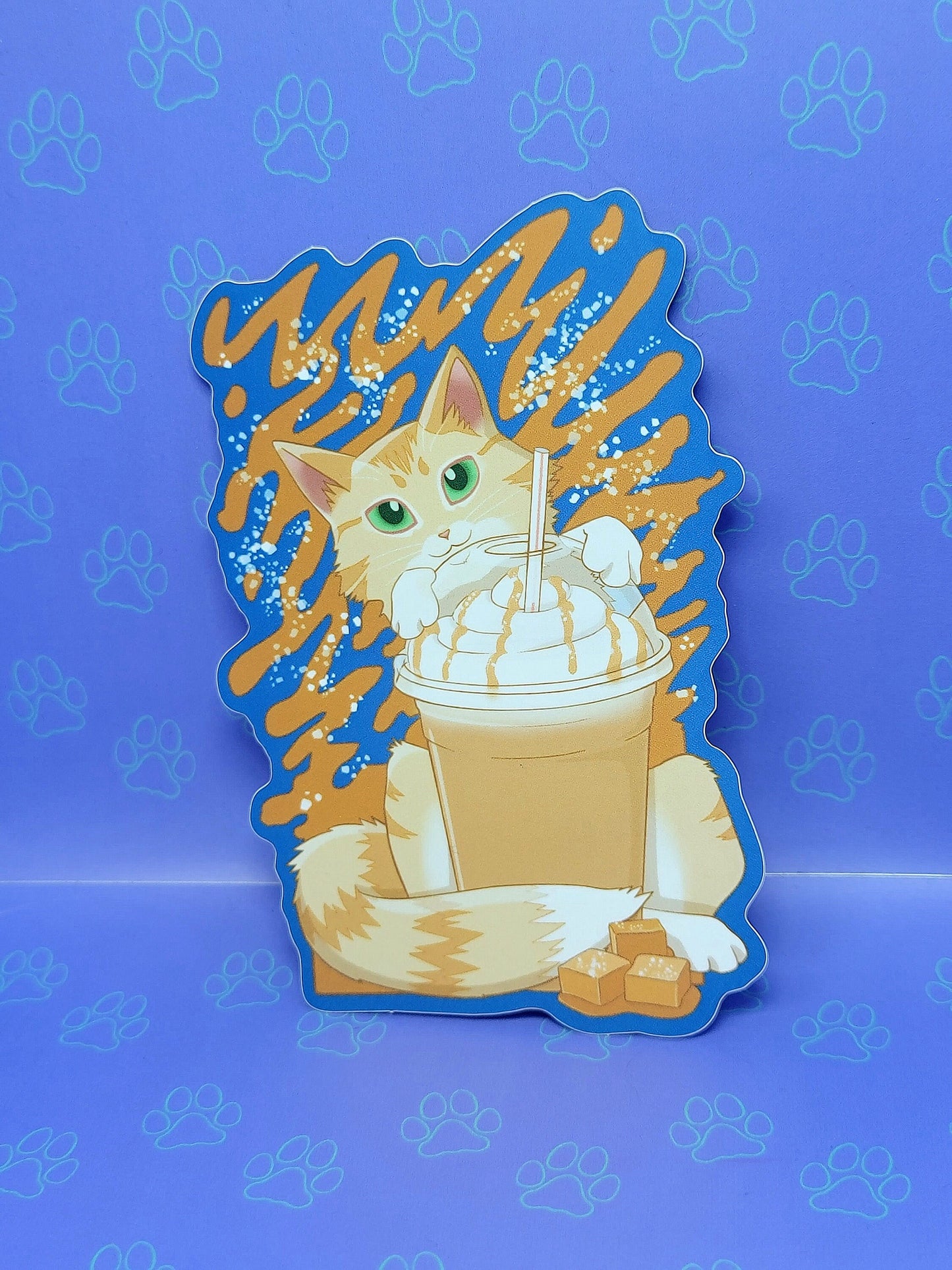 Cat-Cute-Matte Salted Caramel Latte Coffee Salty Carameow Sticker |Cat Sticker Matte| 2.72"x4"