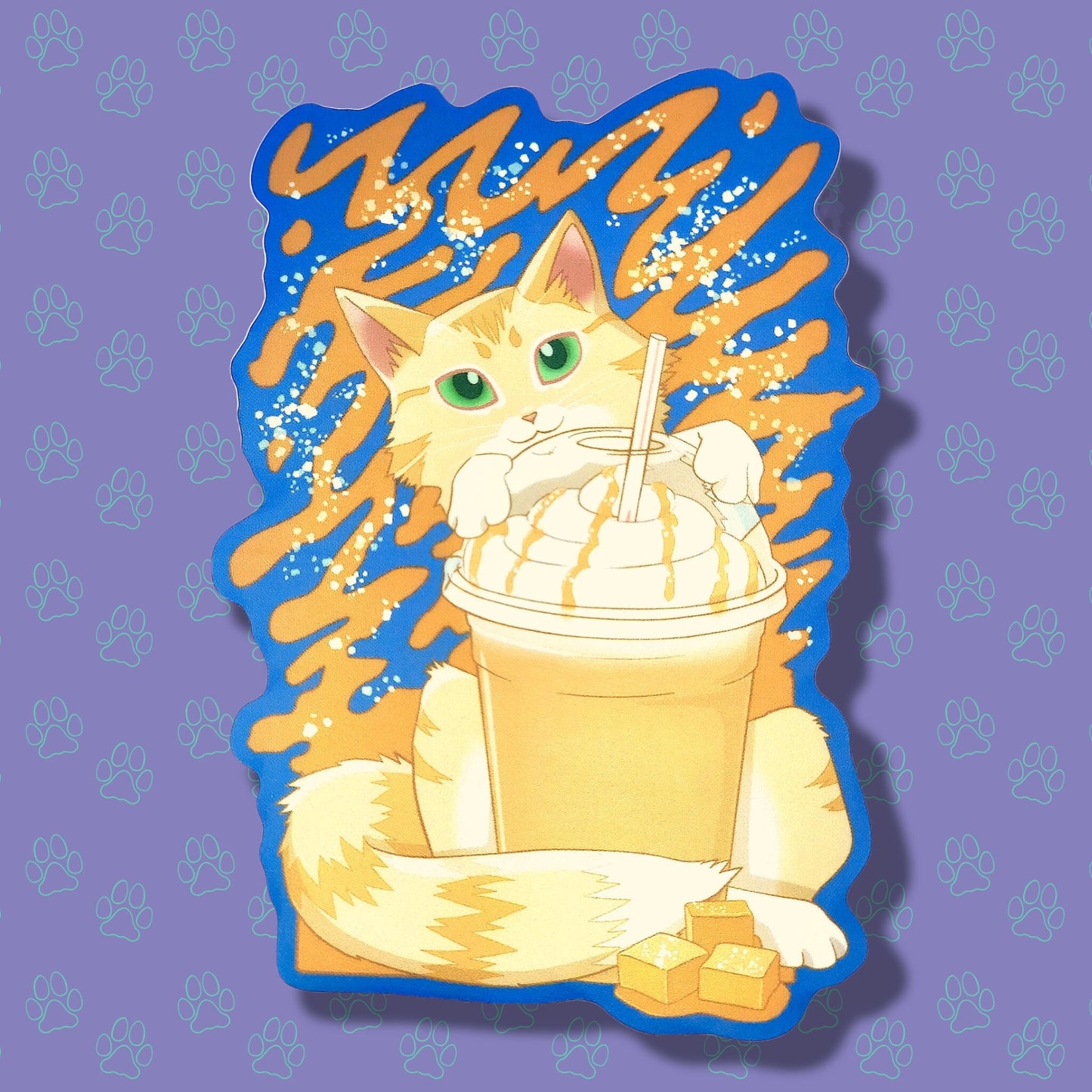 Cat-Cute-Matte Salted Caramel Latte Coffee Salty Carameow Sticker |Cat Sticker Matte| 2.72"x4"