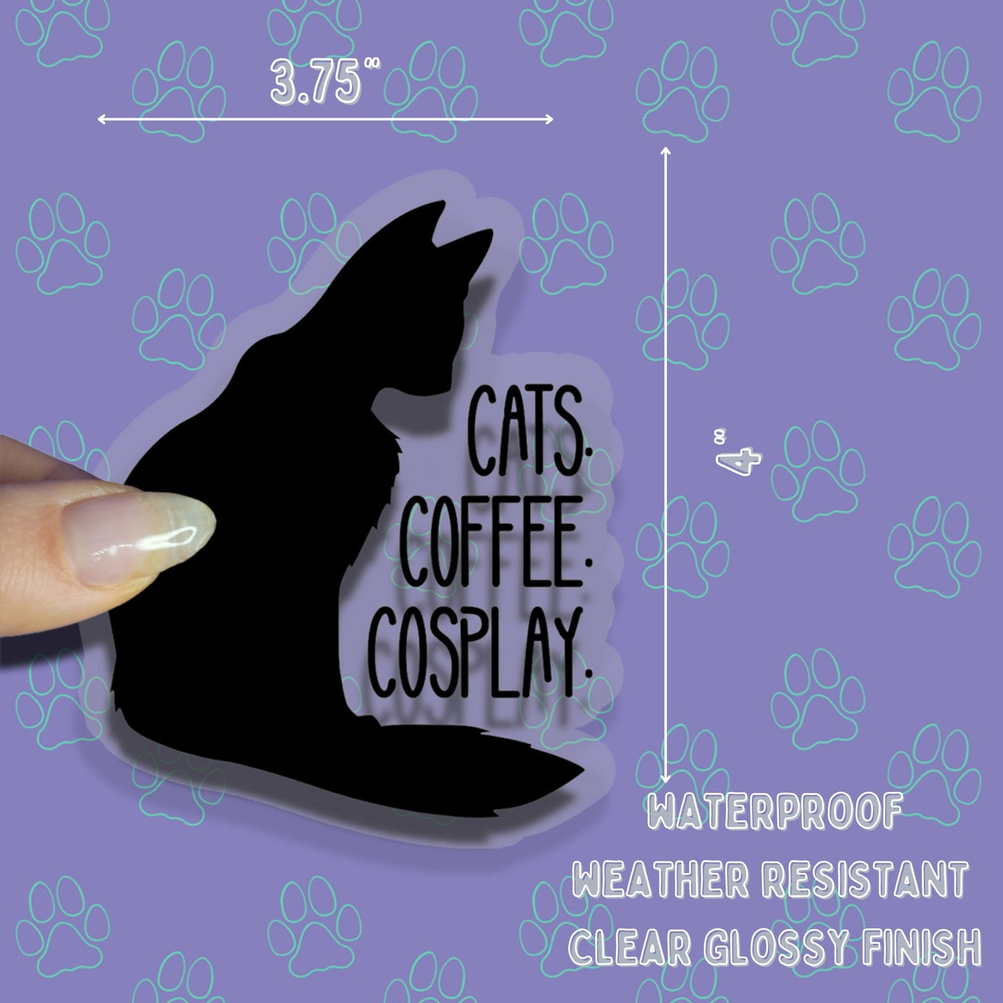 Cat-Cute-Clear-Funny-Quote-Vector Cute Clear Cat Sticker Cat Coffee Cosplay | Cat Sticker Clear | 3.75"x4"
