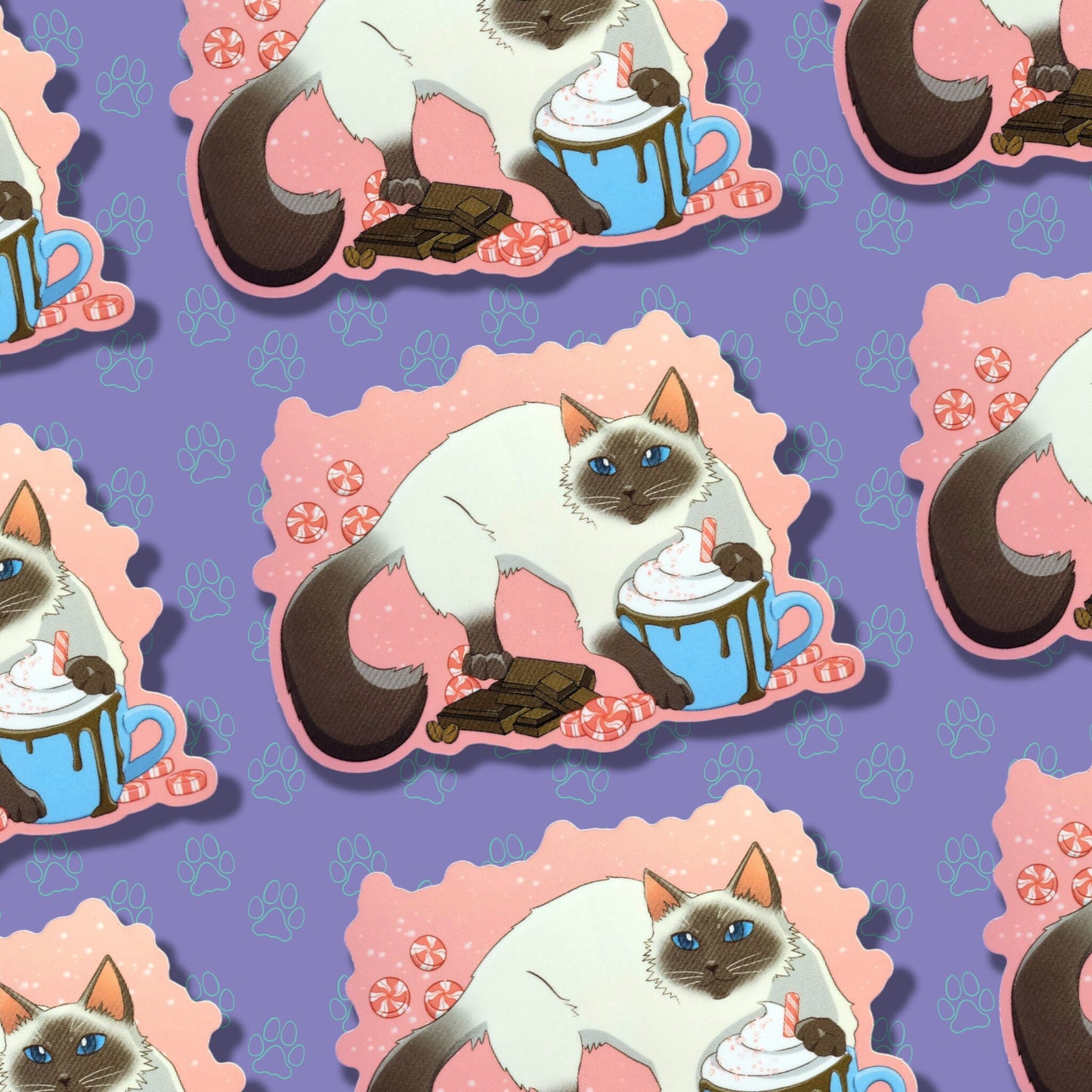 Pawpurrmint Meowcha Cat-Cute-Matte Peppermint Mocha Coffee Sticker |Cat Sticker Matte| 4" x 3"