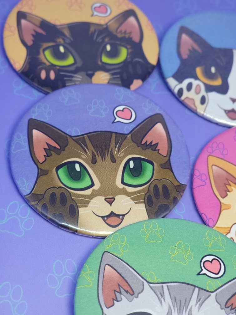 Cat-Cute-Button-Pins - Cat Peeker Buttons - Cat Face Pin - Toe Bean Peeker Pins - Cat Pinback Button - 2.25"