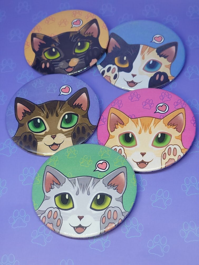 Cat-Cute-Button-Pins - Cat Peeker Buttons - Cat Face Pin - Toe Bean Peeker Pins - Cat Pinback Button - 2.25"