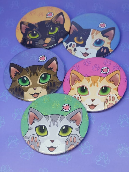 Cat-Cute-Button-Pins - Cat Peeker Buttons - Cat Face Pin - Toe Bean Peeker Pins - Cat Pinback Button - 2.25"